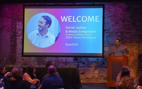 Paul Mihailidis speaking at the 2020 Social Justice + Media Symposium