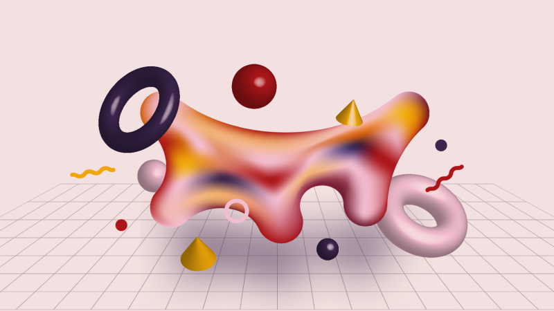 Abstract blobs in gradients of pink, red, and purple