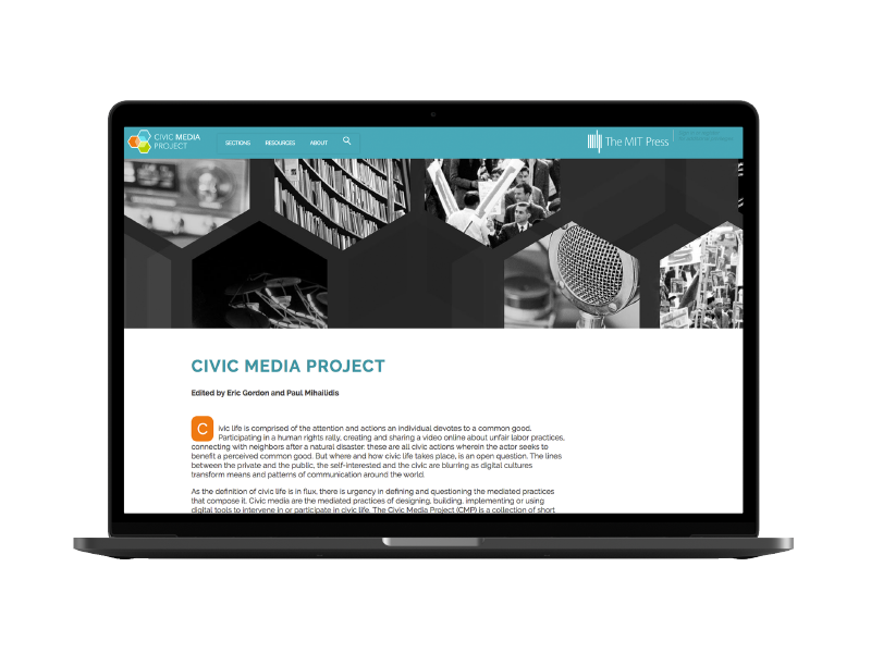 Laptop screen with Civic Media Project website 