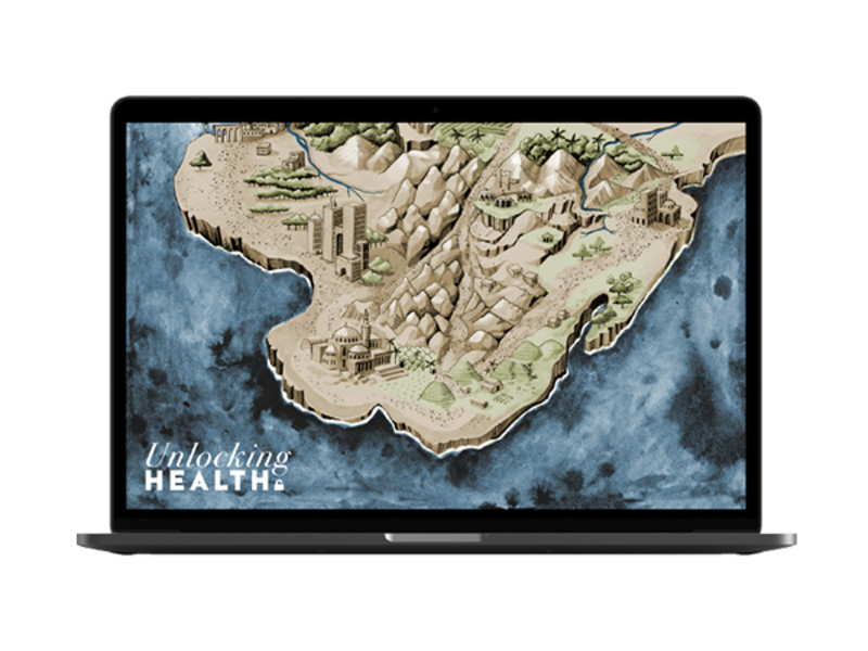 laptop screen with Unlocking Health game