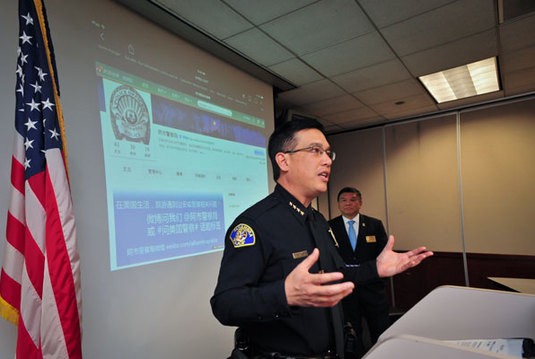 Alhambra Police Chief Mark Yokoyama presents the department’s Weibo initiative.
