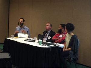 Digital Activism Panel, morning session panel participants: Jedd Cohen, The Engagement Lab, Dan O’Neil, Smart Chicago, Chris Rudd, Mikva Challenge. Moderated by: Lisa Kim