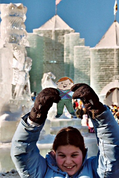Figure 3: A participant in the Flat Stanley Project documents Stanley’s visit to the Ice Palace at the Winter Carnival in St. Paul, Minnesota. Flat Stanley Project Picture Archive, 2004. http://www.flatstanleyproject.com/saintpaul-wintercarnival.htm.