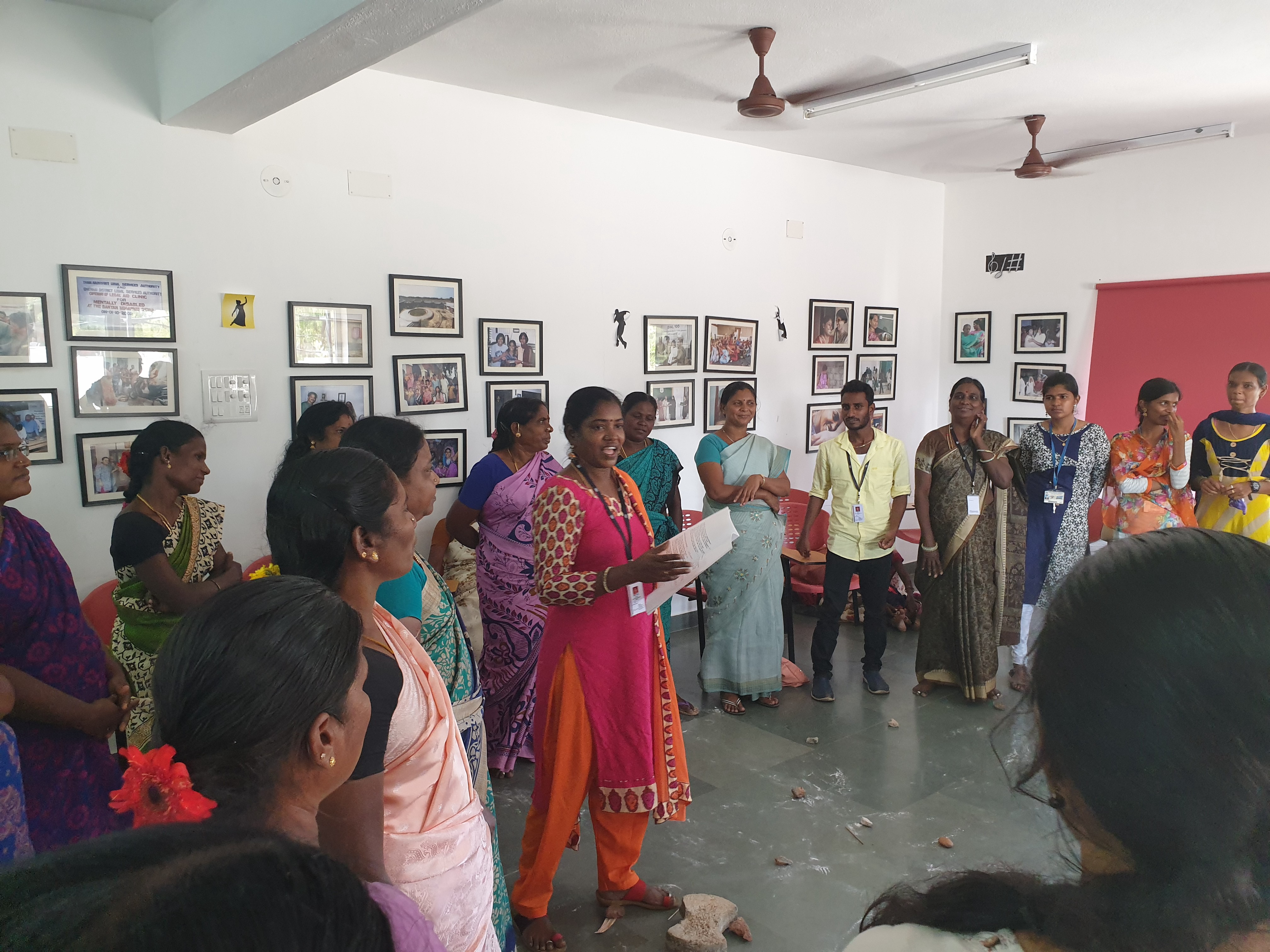 A community health worker participating in our workshops facilitates an activity with other trainees.
