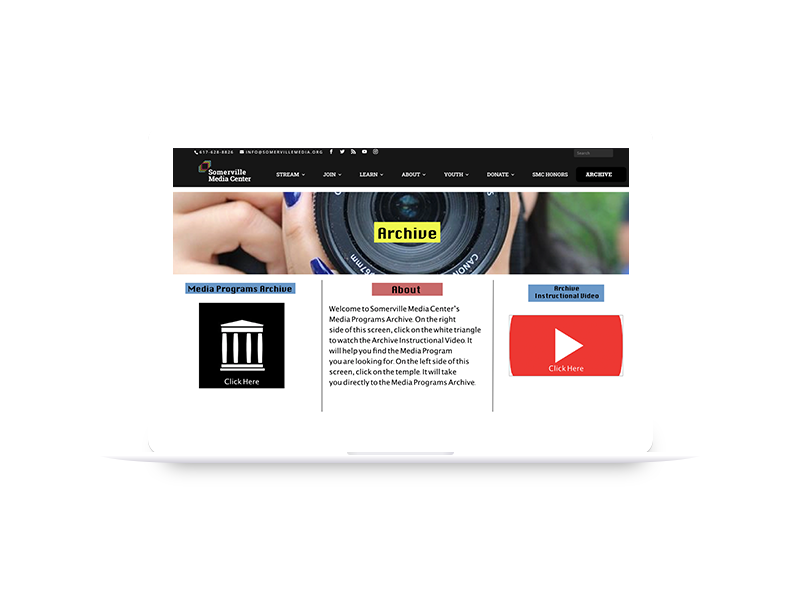 The webpage designed to host Somerville Media Center’s archive.