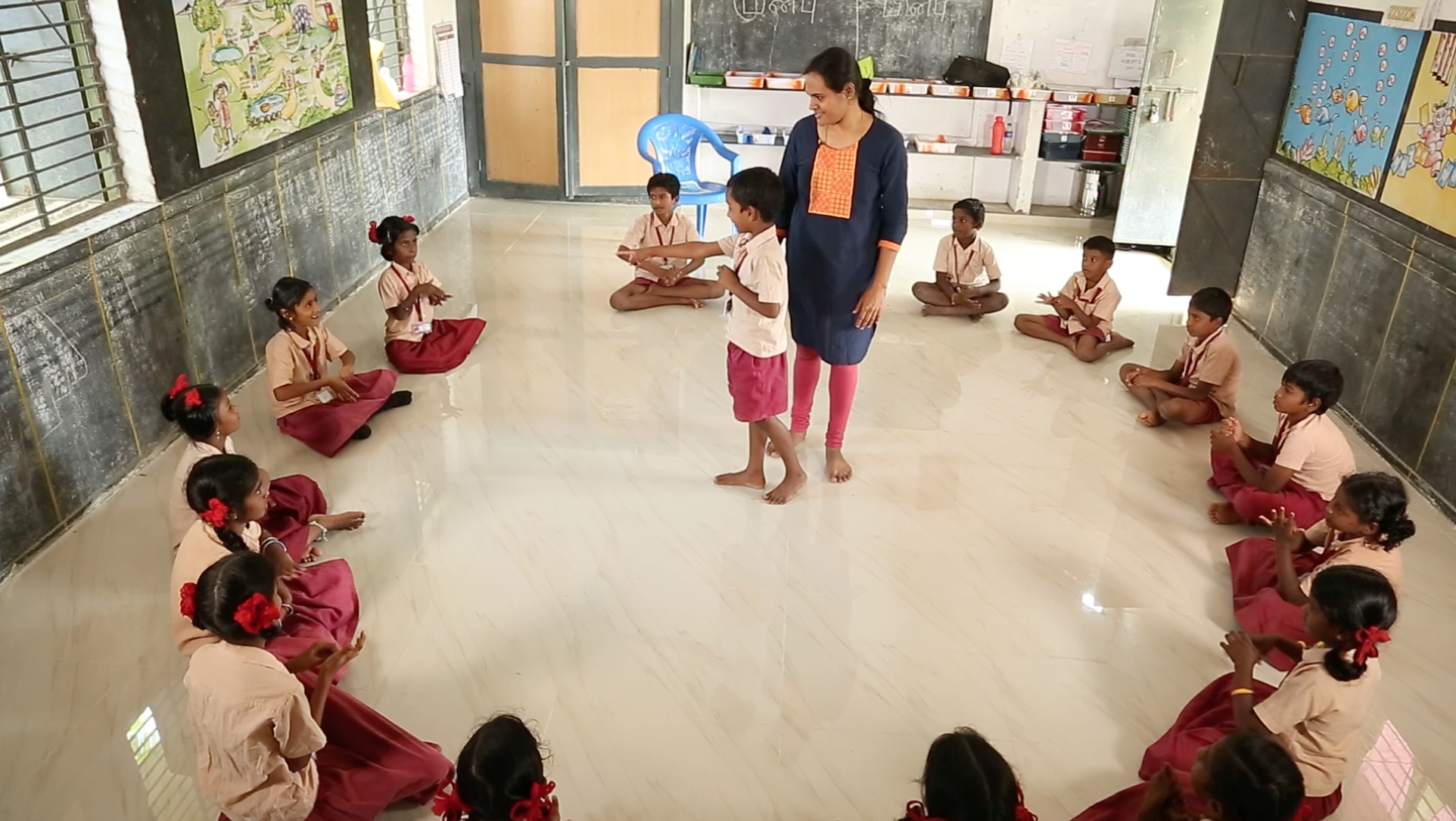 In Lesson 1, children follow a leader in practicing the steps of handwashing with soap while a “guesser” has three tries to guess who the “leader” is in the group.
