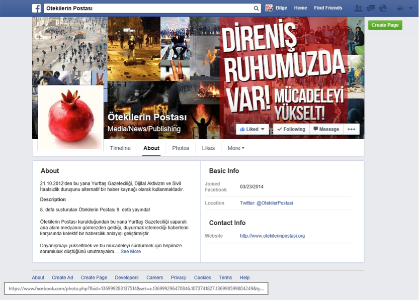 Facebook page of Otekilerin Postasi