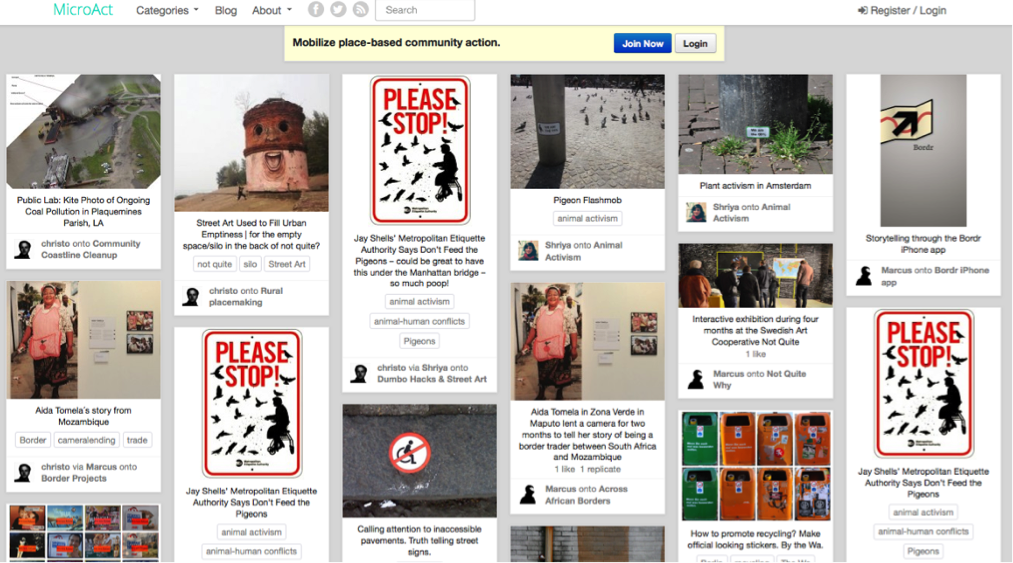 Figure 6: The newly designed MicroAct platform with user-generated posts organized in categories.