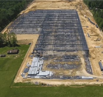 Aerial view of the state-of-the-art modular carpet file manufacturing facility under construction