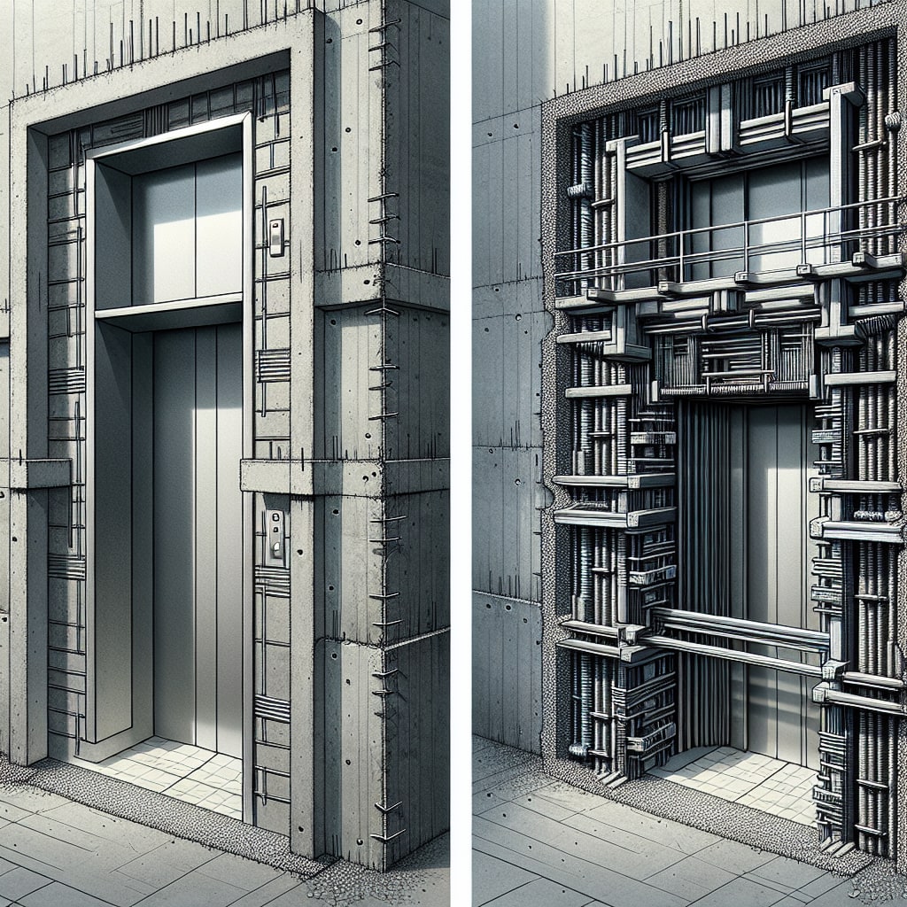 Some concrete elevator core door openings have lintel steel, some have just the default wall steel