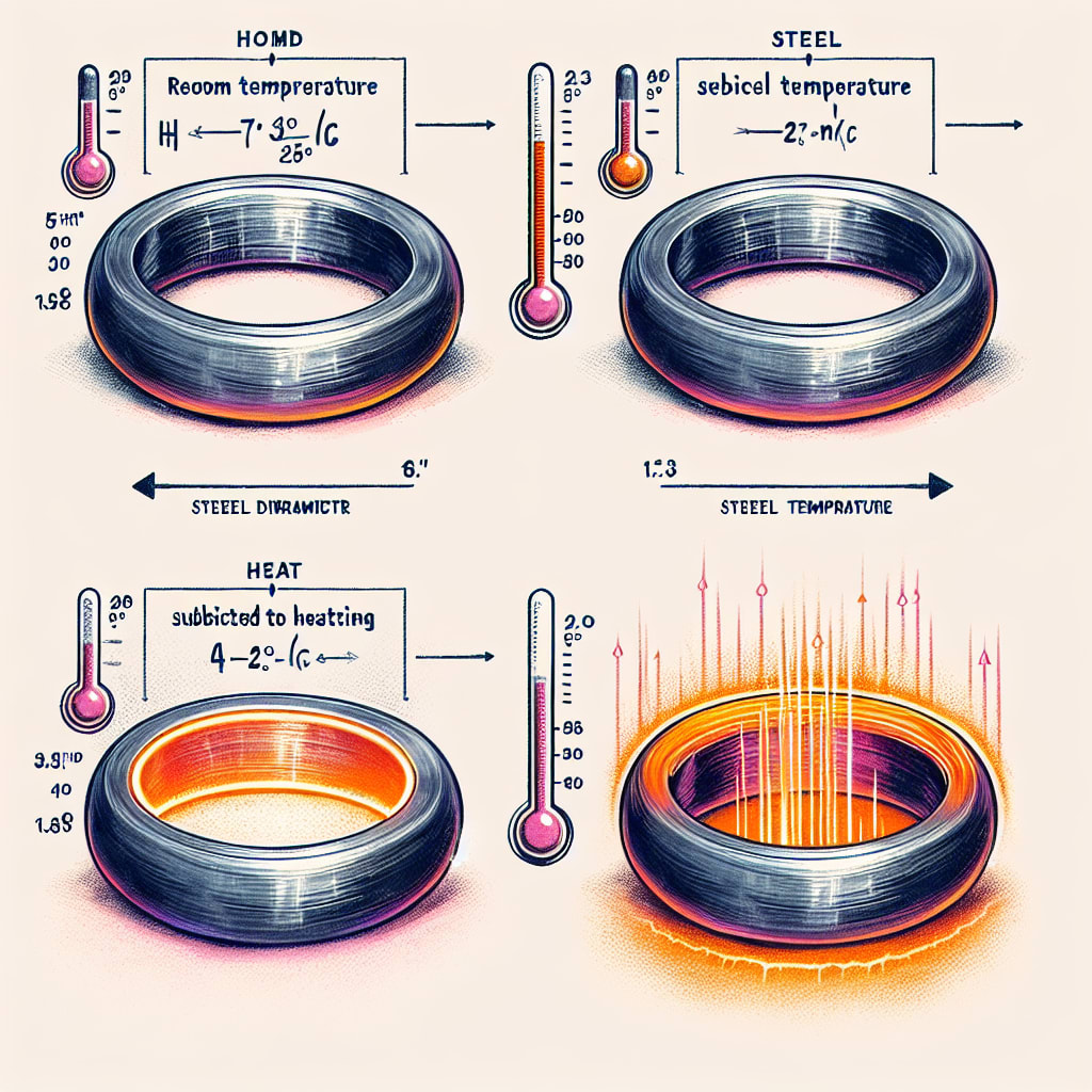 What happens to the diameter of a steel ring when heated?