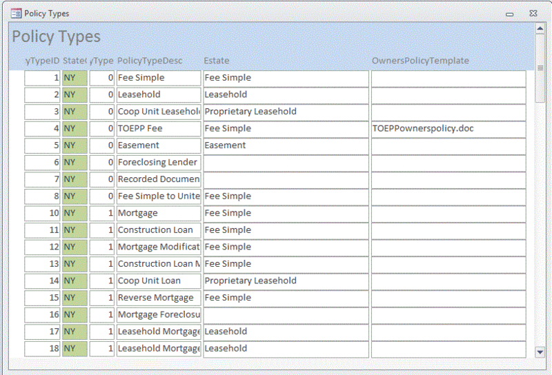 access form tabular layout