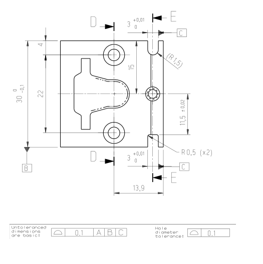 Profile tolerance w/ reference datums dimensioned from non-datum edges ...