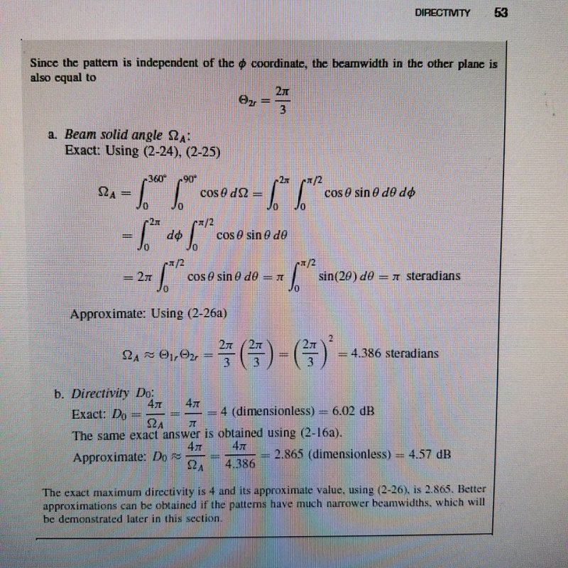 Beam Solid Angle Integral Question Antenna & propagation engineering