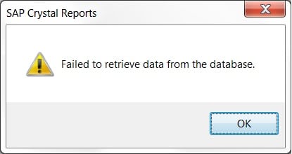 crystal report viewer failed to retrieve data from the database