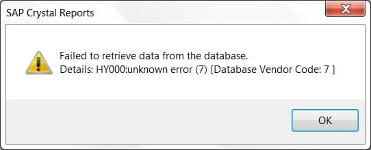 crystal report viewer failed to retrieve data from the database