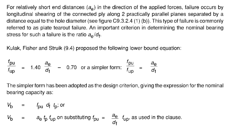 Shear Tearout Of Bolt In Structural Standards As4100 Structural Engineering General Discussion Eng Tips