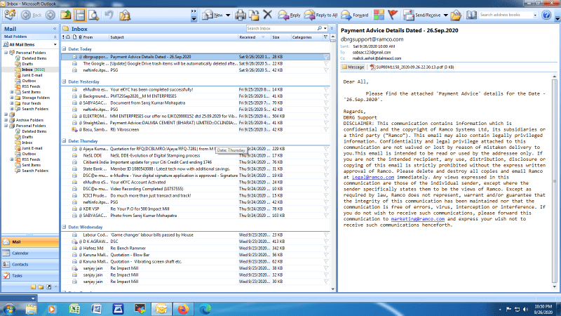 windows 10 outlook 2007 indexing not working