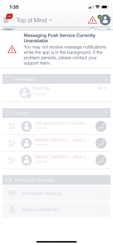 IX Workplace - Messaging Push Service Currently Unavailable - Avaya: IP