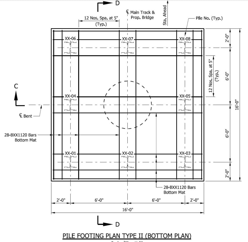 Steel pile deep into Concrete cap. Main rebar well below pile top. Load ...