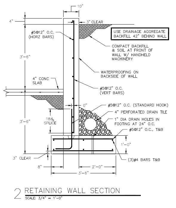 concrete retaining wall detail