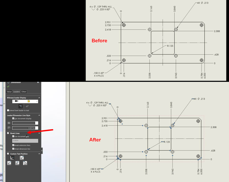 How to Break Leader Lines over Geometry? - DASSAULT: SOLIDWORKS 3D