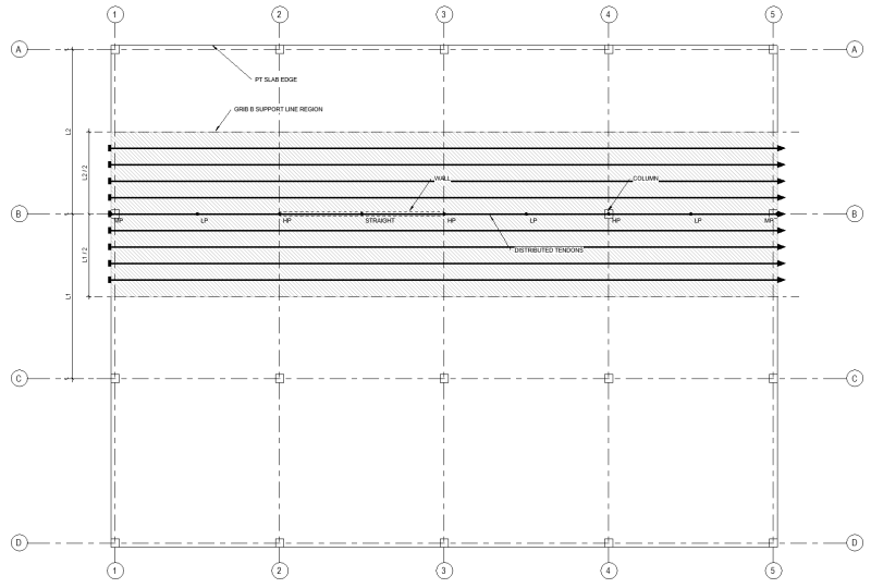 PT Two Way Slab - Distributed Tendon Drape Parallel to Walls