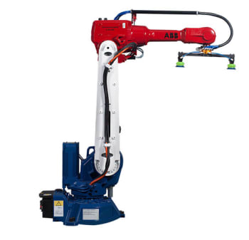 The first American-made IRB 2600 from ABB is painted with special commemorative red, white and blue paint and was manufactured at ABB's Auburn Hills, MI, facility.