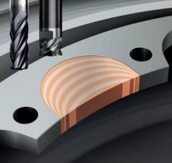 CoroMill Plura solid carbide tooling using trochoidal technique of tool engagement.