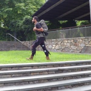 The multi-joint soft exosuit consists of textile apparel components work at the waist, thighs and calves that guide mechanical forces from an optimized mobile actuation system attached to a rucksack via cables to the ankle and hip joints. In addition, a new tuning method helps personalize the exosuit’s effects to wearers’ specific gaits. (Image courtesy of Harvard Biodesign Lab.)