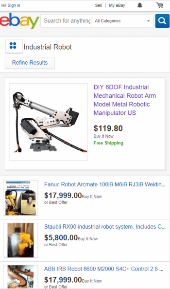 Used robots listed on Ebay.