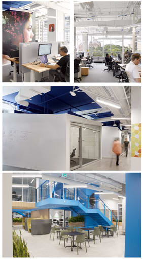 Comparison of various spaces and neighborhoods in Autodesk’s new Toronto office. (Images courtesy of Autodesk.)
