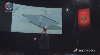 Bassi announces the Topology Optimization tool at SOLIDWORKS World 2017. (Image courtesy of Dassault Systèmes.)