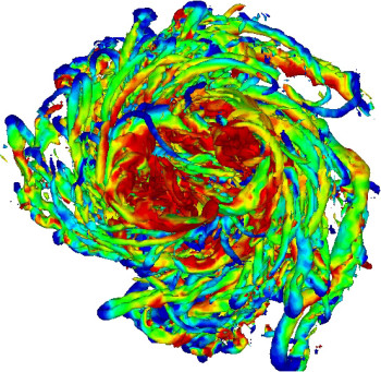 Turbulence simulations can model what happens in a tornado, a galaxy or the swirls generated from aircraft wing tips. Image courtesy of Karthik Duraisamy.