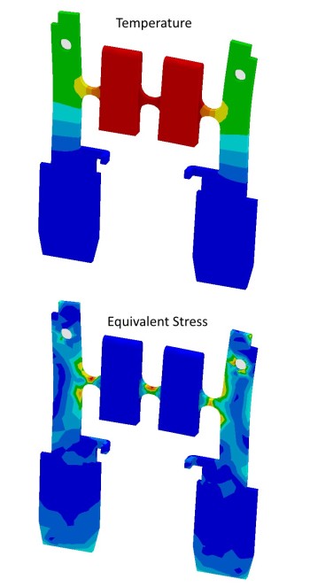 Temperature and equivalent stress simulation of an automotive fuse. (Image courtesy of ANSYS.)