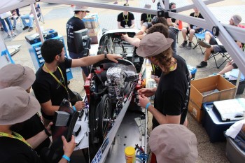 U Laval team works on the car. Image courtesy of Mohammed Assafiri.