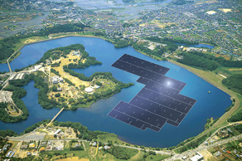 Rendering of the PV Plant on the Yamakura Dam Reservoir (courtesy of Kyocera)