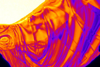 Colorized image of the observation of nanoscale heat transfer. (Image courtesy of UoM College of Engineering.)