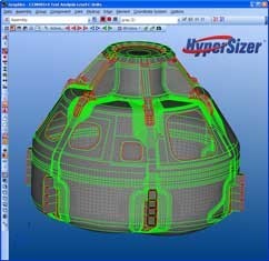 The Orion—modeled with HyperSizer. Composite ply drops are identified in green. (Image courtesy of Collier Research.)