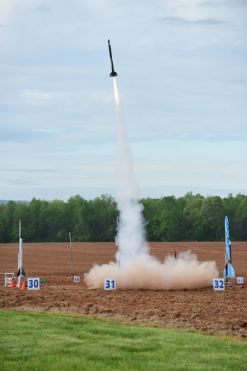 One of the rockets launched at the NASA Student Launch Program rocketry competition. (Image courtesy of NASA.)