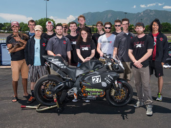 The 2016 Buckeye Current electric motorcycle team placed third in the all-electric class at the 2016 Pike’s Peak International Hill Climb. (Image courtesy of Ohio State University/Buckeye Current.)