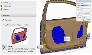 SIMULIA template guides users through the forest by helping them define load definitions for a door sag analysis. (Image courtesy of Dassault Systèmes.)