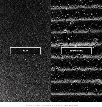 The lack of layering in a CLIP print is apparent at the microscopic level.