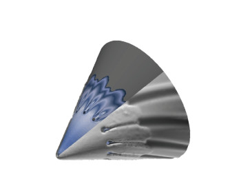 Water film and ice accumulation calculated using FENSAP. Image courtesy of ANSYS.