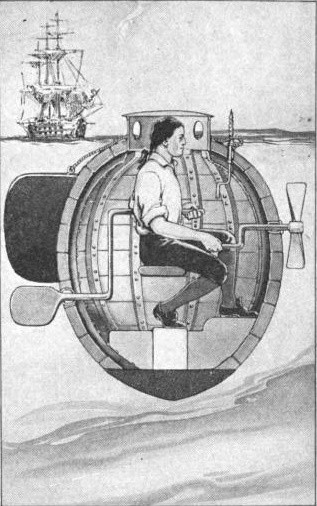 A cutaway depiction of David Bushnell's Turtle.