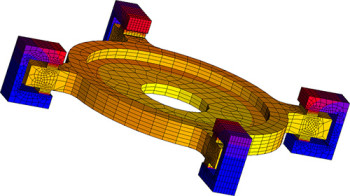 Isolation device undergoing a non-linear frequency response analysis. (Image courtesy of MSC Software.)