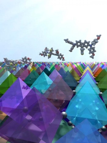 3D image of FDT molecules on perovskite crystal film. (Image courtesy of Sven M. Hein and EPFL.)