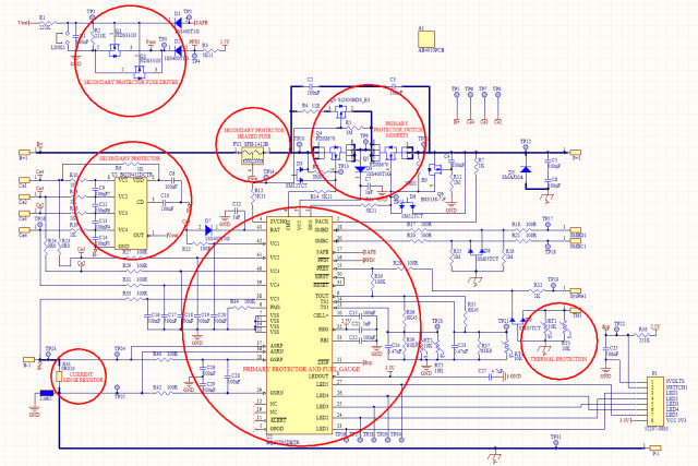 AB4010 circuit graphic with functions ringed in red