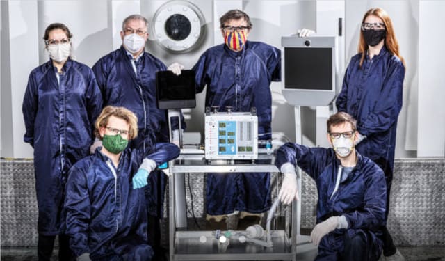 Some of the engineers who worked on a ventilator prototype. (Image courtesy of NASA/JPL-Caltech.)