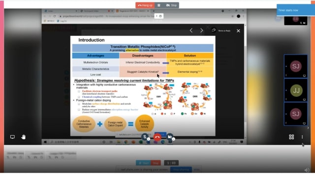 A finalist presents their project during an interview session, using zFairs. (Image courtesy of Society for Science & the Public.)